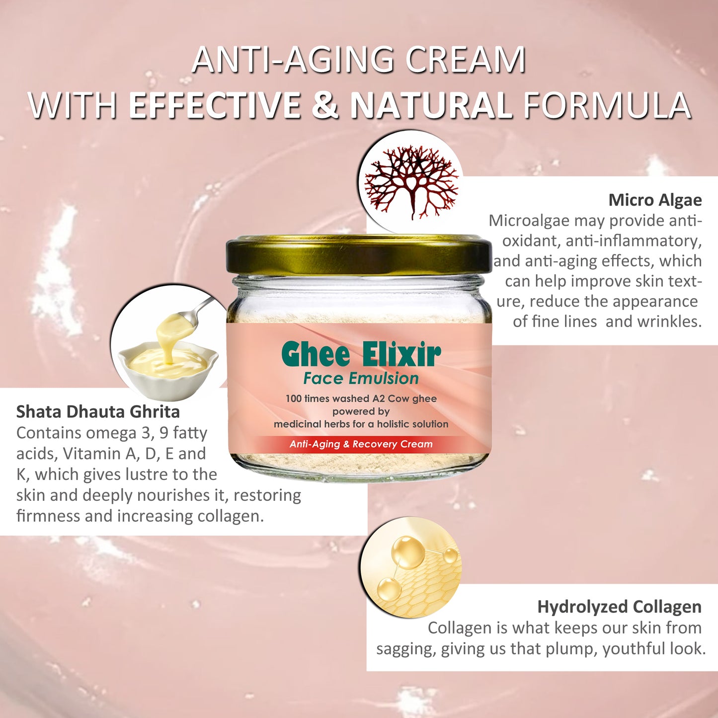 Ghee Elixir Ayurvedic Night Cream for Face infused with Collagen | Repair, Restore and Revive Naturally | Anti Aging Moisturizer for Women & Men for All Skin Types |  - 40 gm